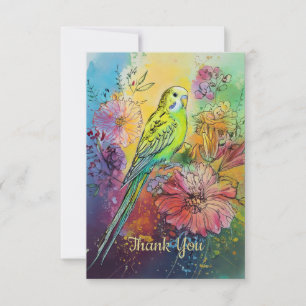 Carte De Remerciements Perruche et fleurs