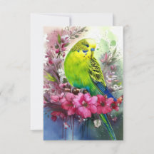 Perruche verte et fleurs