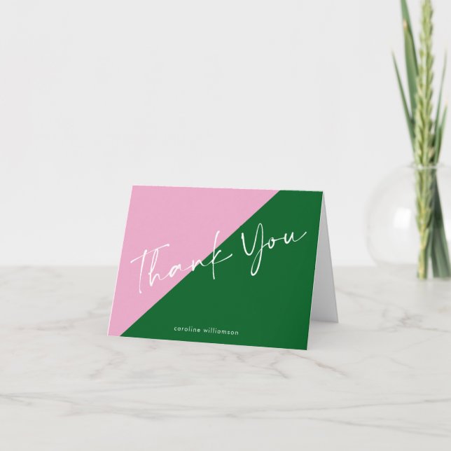 Carte De Remerciements Personalized Name Cute Preppy Pink and Green  (Devant)