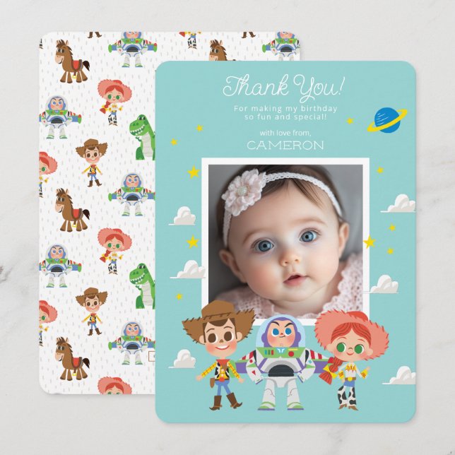 Carte De Remerciements Personnages de l'histoire du jouet | 2 Infinité et (Devant / Derrière)