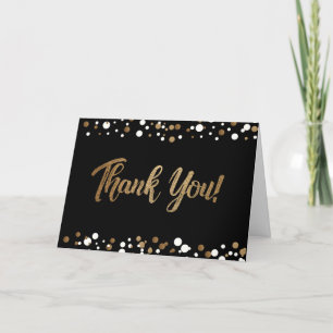 Carte De Remerciements Personnalisable Gold Black confetti 60e anniversai