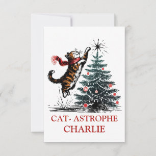 Carte De Remerciements Personnalisé Cute Naughty Chat Noël Arbre Amusant