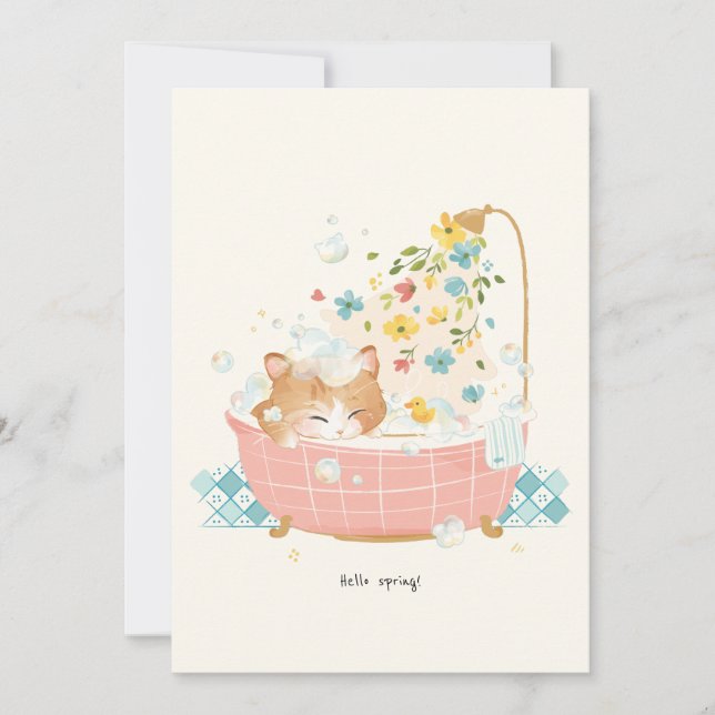 Carte De Remerciements [Personnalisé] Fête du chat - Bain à bulle de prin (Devant)