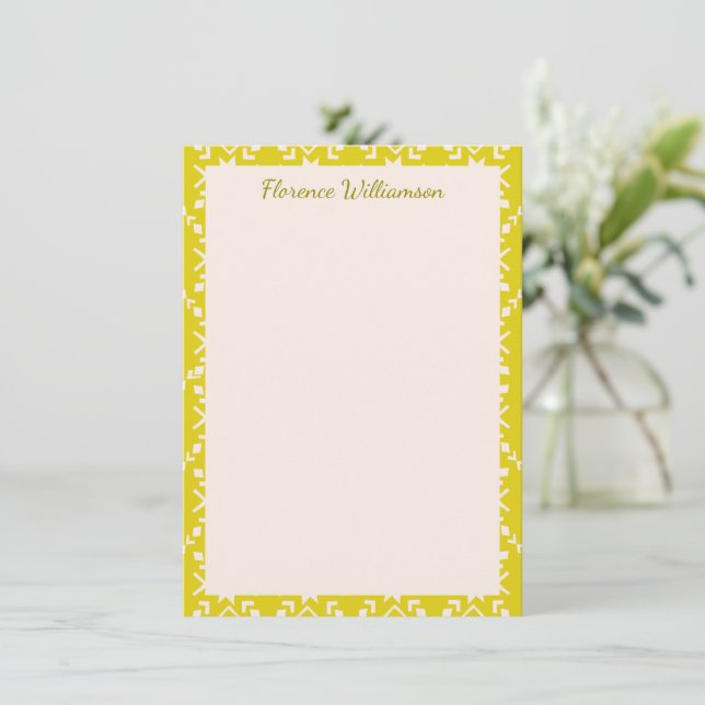 Carte De Remerciements Personnalisé Géométrique de Folk Scandinave jaune (Debout devant)