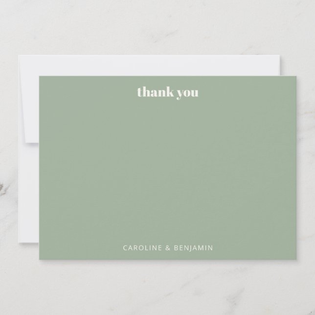 Carte De Remerciements Personnalisé Gras Sage Vert Chic Mariage moderne (Devant)