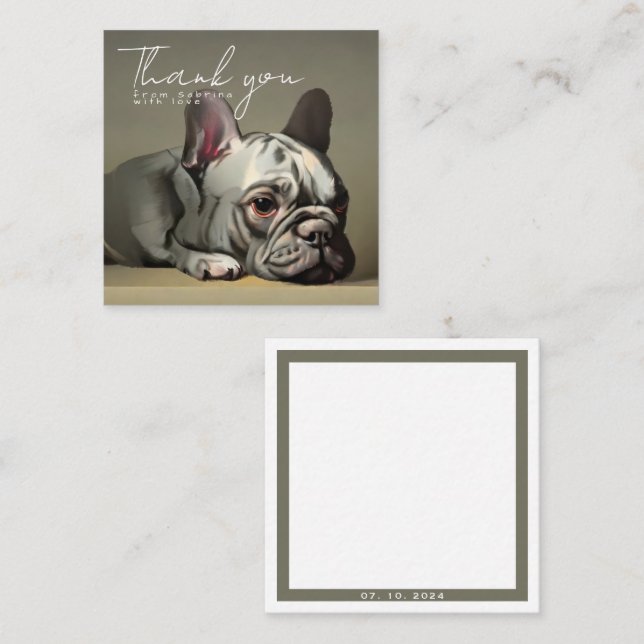 Carte de remerciements personnalisée avec bulldog  (Devant / Derrière)