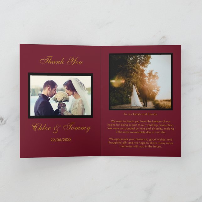 Carte de remerciements personnalisée en rouge mari (Intérieur)