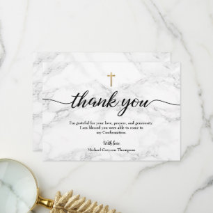 Carte De Remerciements Personnaliser garçon Confirmation Marble Gold cros