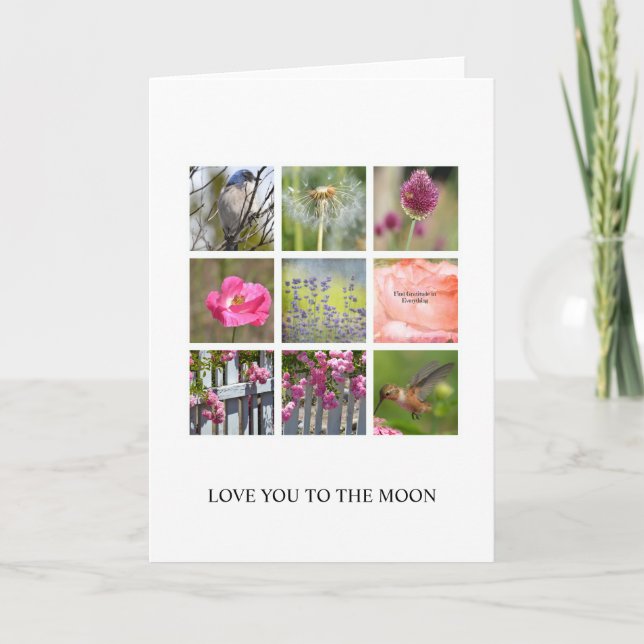 Carte De Remerciements Personnaliser le collage de photos Fleurs et oisea (Devant)