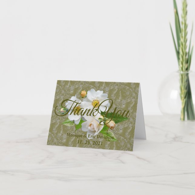 Carte De Remerciements Personnalisez le Mariage de feuillage Roses blanch (Devant)