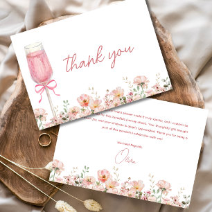 Carte De Remerciements Pétales de rose rose et prosecco blush pour une ba