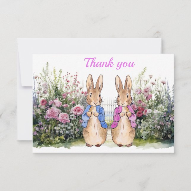 Carte De Remerciements Peter et Flopsy dans leur jardin (Devant)