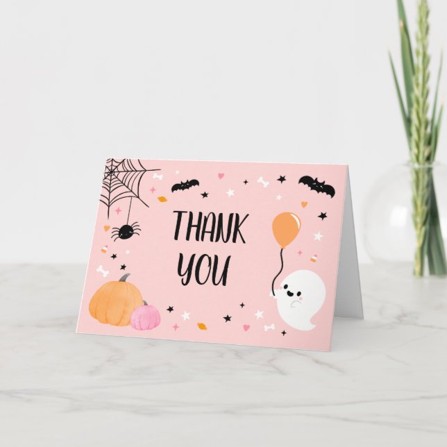 Carte De Remerciements Petit Baby shower Boo d'Halloween rose (Devant)