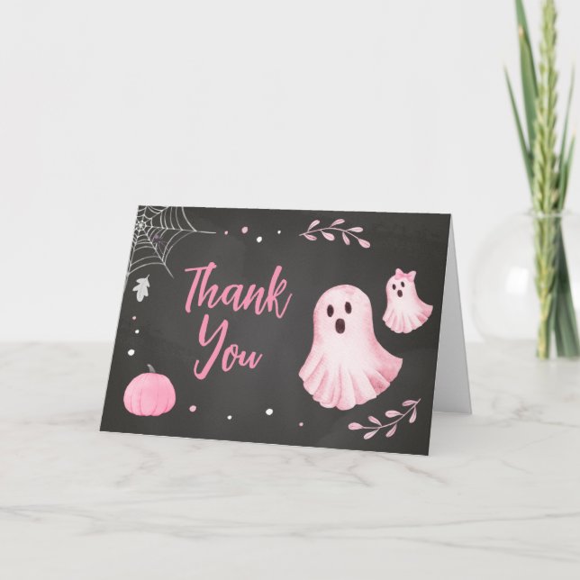 Carte De Remerciements Petit Baby shower Boo Ghost Rose (Devant)