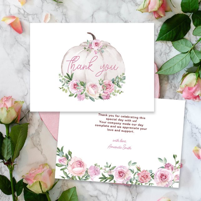 Carte De Remerciements Petit Baby shower Citrouille rose (Créateur téléchargé)