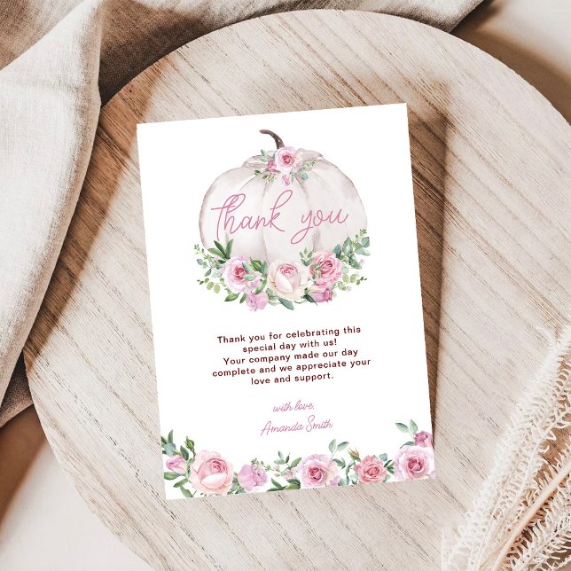 Carte De Remerciements Petit Baby shower Citrouille rose (Créateur téléchargé)