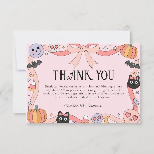 Carte De Remerciements Petit Baby shower Coquette Halloween Boo (Devant)