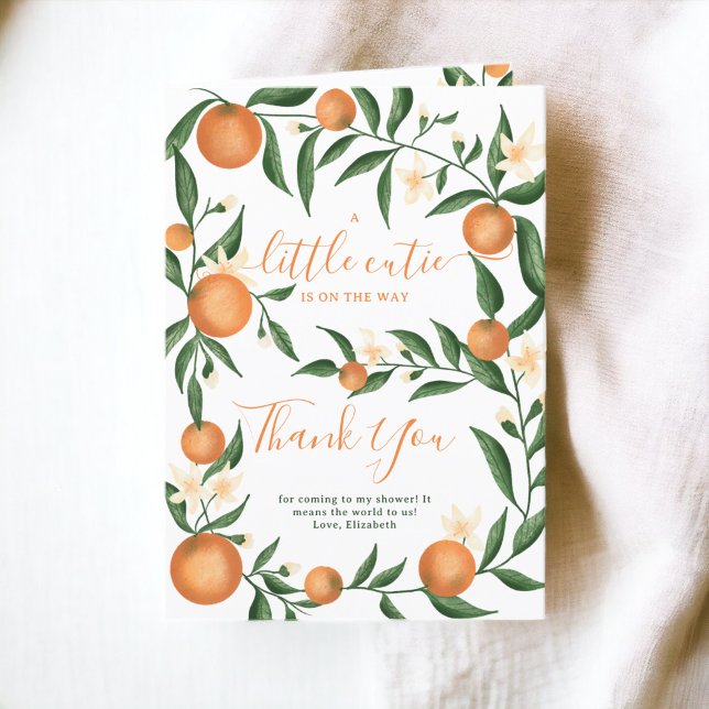 Carte De Remerciements Petit baby shower de cuite orangé d'agrumes botani (Botanical citrus orange little cutie baby shower thank you card)