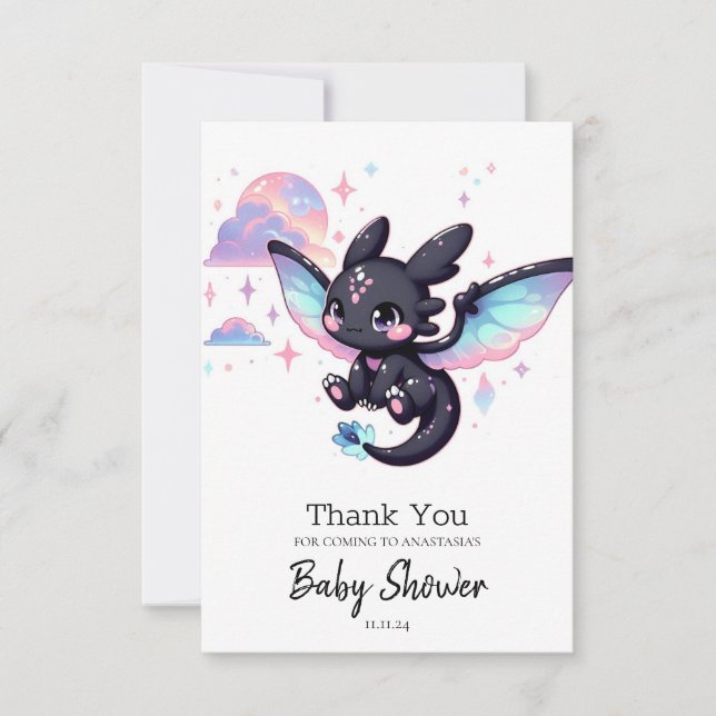 Carte De Remerciements Petit Baby shower de dragon doux (Devant)