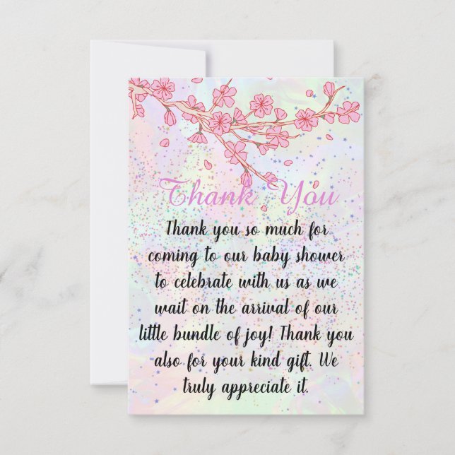 Carte De Remerciements Petit Baby shower de fille rose douce Fleur sauvag (Devant)