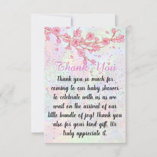 Carte De Remerciements Petit Baby shower de fille rose douce Fleur sauvag