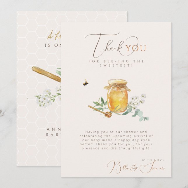Carte De Remerciements Petit Baby shower de miel doux (Devant / Derrière)