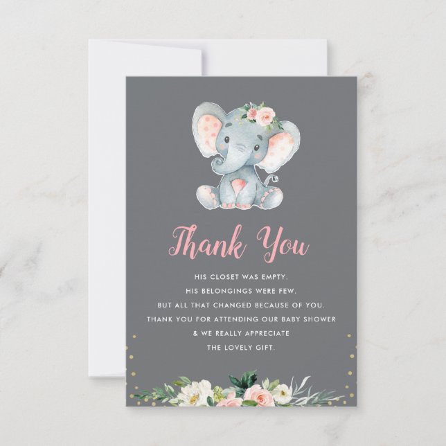 carte de remerciements petit baby shower éléphant (Devant)