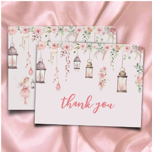 Carte De Remerciements Petit Baby shower rose Enchantée Fée