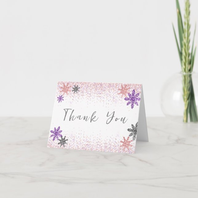 Carte De Remerciements Petit Baby shower rose hivernal Flocon d'hiver Arg (Devant)