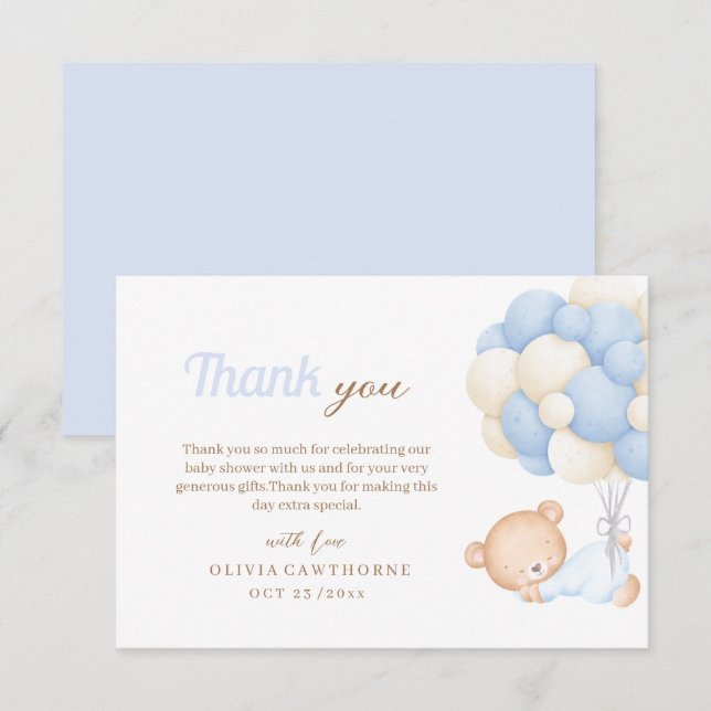 Carte De Remerciements Petit Baby shower Teddy (Devant / Derrière)