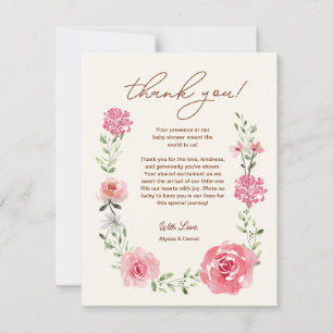 Carte De Remerciements Petit Bébé En Fleur Baby shower Floral Aquarelle