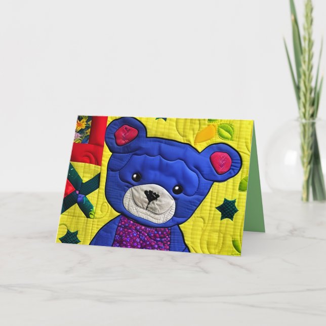 Carte De Remerciements Petit Bleu Teddy Bear Quilt Comme Design Anniversa (Devant)