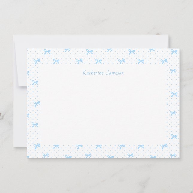 Carte De Remerciements Petit Blue Whimsical Bows Monogram Notecard (Devant)
