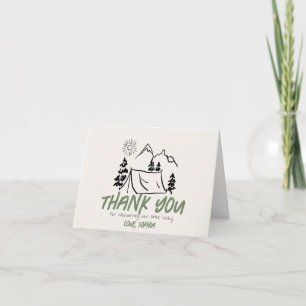 Carte De Remerciements Petit campeur tente dessinée à la main garçon Baby