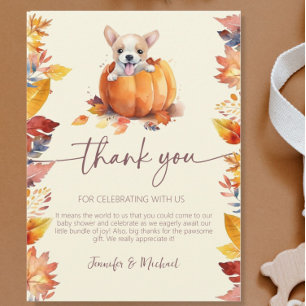Carte De Remerciements Petit Chiot Citrouille Chute dans Baby shower d'am