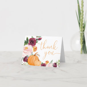 Carte De Remerciements Petit citrouille à fleurs rose bordeaux automne