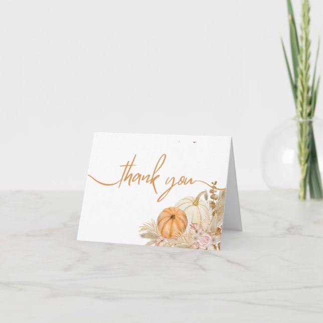 Carte De Remerciements Petit Citrouille Automne Boho automne Baby shower  (Devant)