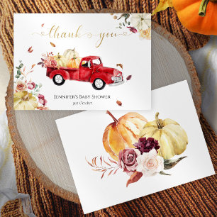 Carte De Remerciements Petit Citrouille Automne Rouge Vintage Baby shower
