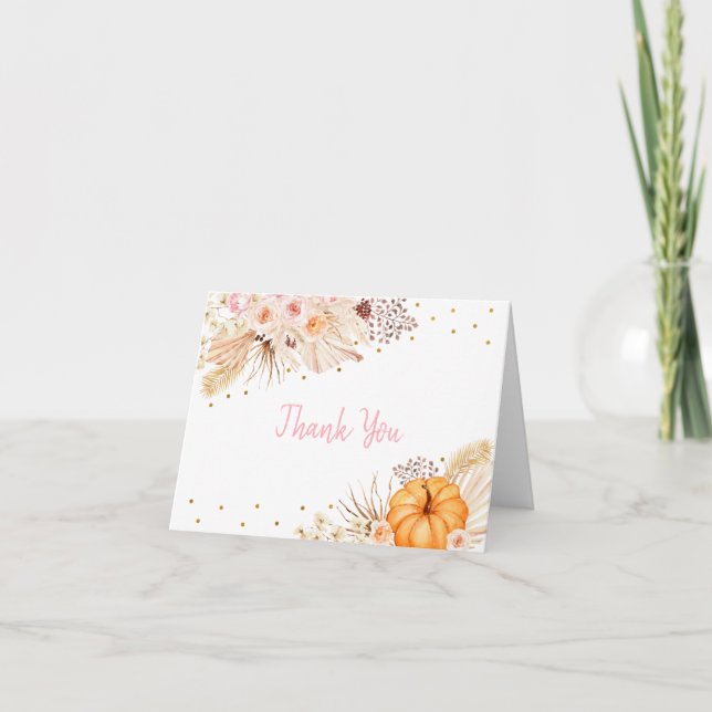 Carte De Remerciements Petit Citrouille Boho Floral (Devant)