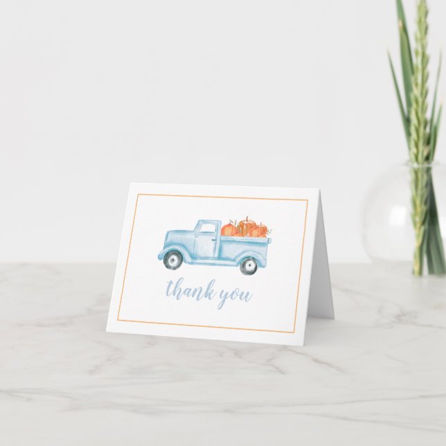 Carte De Remerciements Petit Citrouille pastel bleu camion premier annive (Devant)
