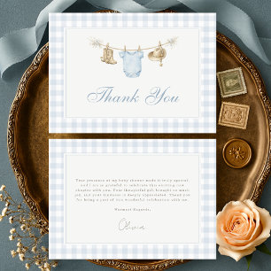 Carte De Remerciements Petit Cow-Boy Cadeau de Baby Shower à Carreaux Ble