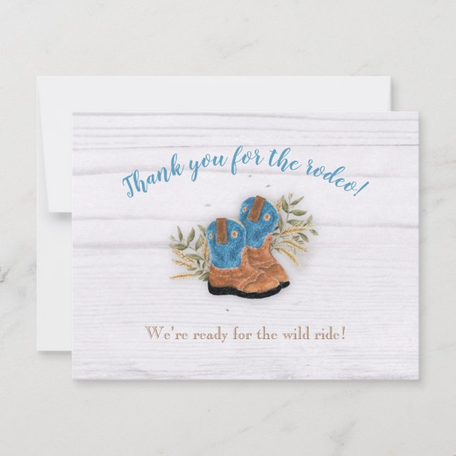 Carte De Remerciements Petit Cowboy Bootie Blanc Bois (Devant)