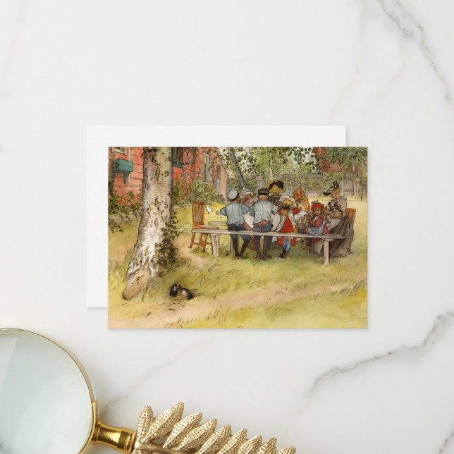 Carte De Remerciements Petit déjeuner sous le Big Birch par Carl Larsson (Devant/Arrière en situation)