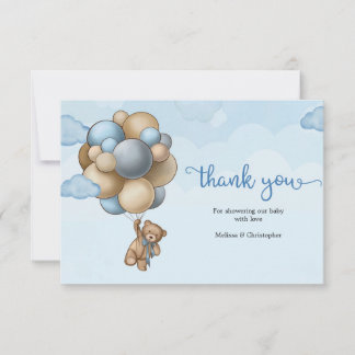 Carte De Remerciements Petit garçon ours en peluche brun beige blanc ball