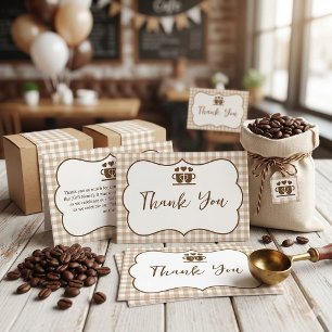 Carte De Remerciements Petit gobelet à café Little Bean - Gingham marron