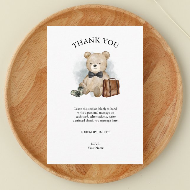 Carte De Remerciements Petit Homme Gentleman Baby shower Teddy Bear (Little Man is on The Way - Funny Boy Baby Shower Theme featuring Teddy Bear - Thank You Card)