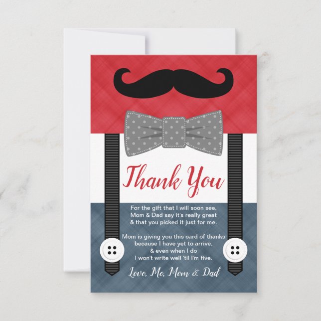 Carte De Remerciements petit homme moustache baby shower de garçon de la  (Devant)
