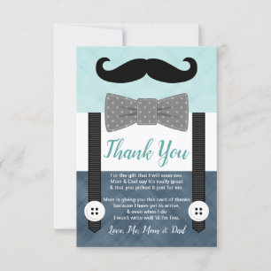 Carte De Remerciements petit homme moustache garçon menthe marine bleu ba