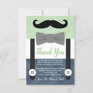 Carte De Remerciements petit homme moustache garçon vert marine baby show
