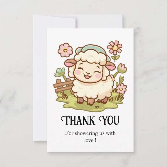 Carte De Remerciements Petit Joli Baby shower mouton (Devant)